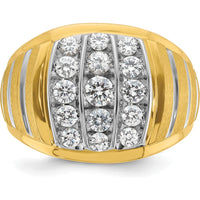 14K Two-Tone Gold Polished Satin Grooved Men's Diamond Ring with 1 Carat of AA Quality Diamonds by IBGoodman