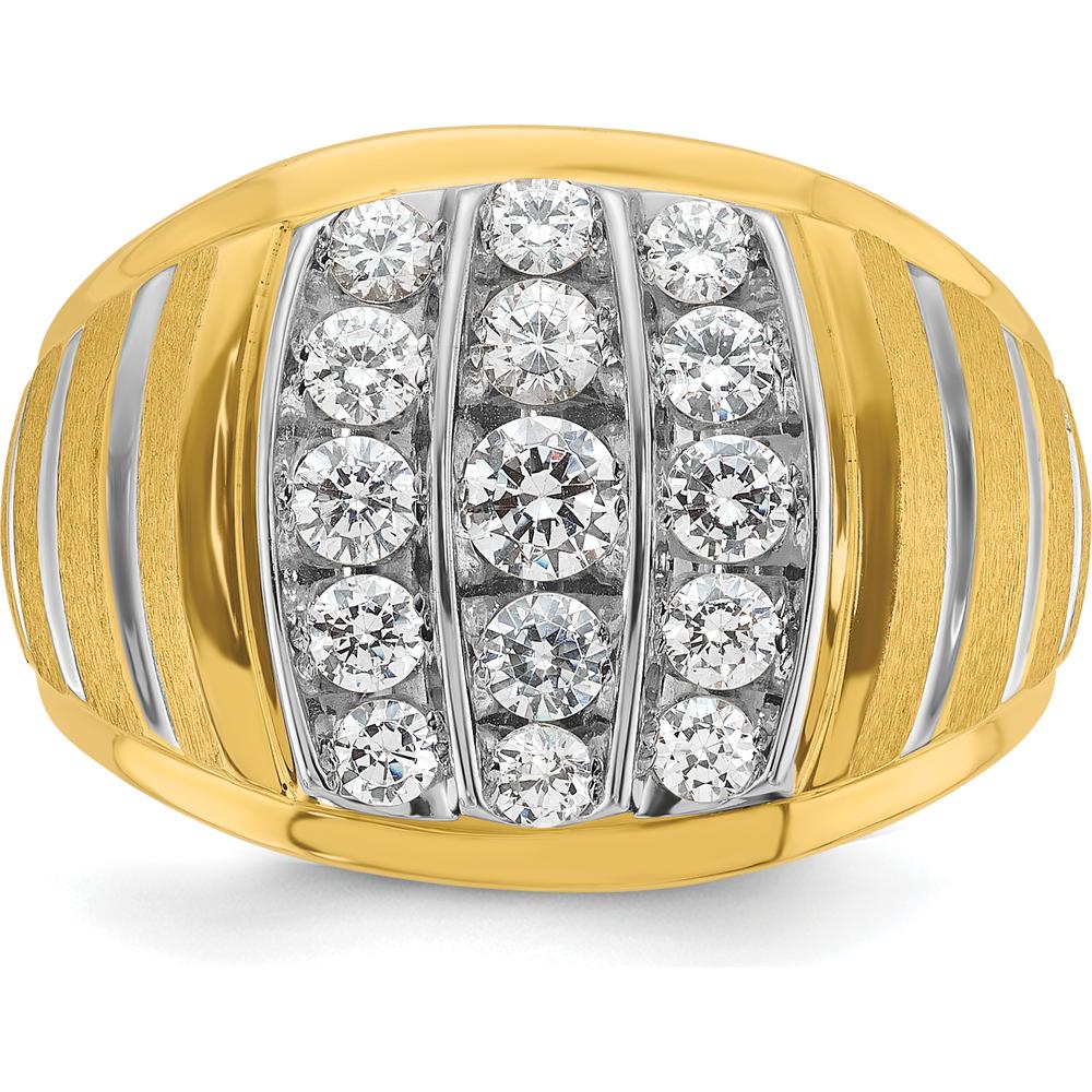 14K Two-Tone Gold Polished Satin Grooved Men's Diamond Ring with 1 Carat of AA Quality Diamonds by IBGoodman