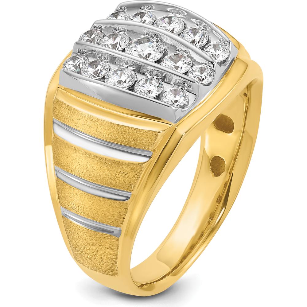 14K Two-Tone Gold Polished Satin Grooved Men's Diamond Ring with 1 Carat of AA Quality Diamonds by IBGoodman