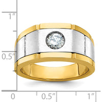 14K Two-Tone Gold Polished Satin Grooved Men's Ring with 1/2 Carat Round Diamond - AA Quality by IBGoodman