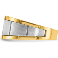 14K Two-Tone Gold Polished Satin Grooved Men's Ring with 1/2 Carat Round Diamond - AA Quality by IBGoodman