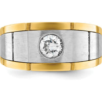 14K Two-Tone Gold Polished Satin Grooved Men's Ring with 1/2 Carat Round Diamond - AA Quality by IBGoodman