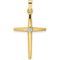 14K Two-Tone Gold Polished Solid Diamond Shape Center Cross Pendant - 31mm by Oro Pregiato