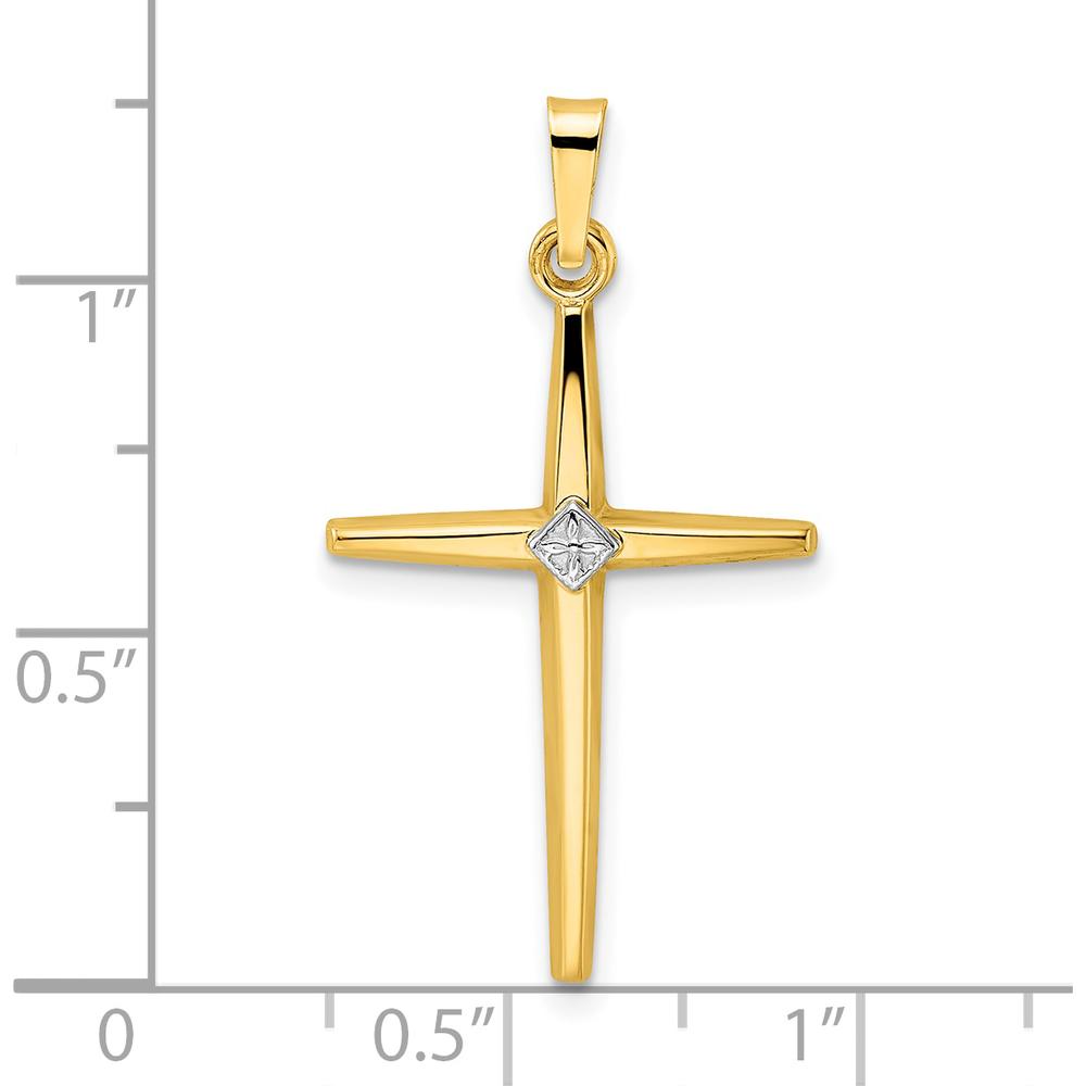 14K Two-Tone Gold Polished Solid Diamond Shape Center Cross Pendant - 31mm by Oro Pregiato