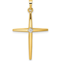 14K Two-Tone Gold Polished Solid Diamond Shape Cross Pendant - 34mm Length by Oro Pregiato