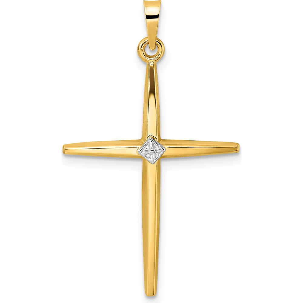14K Two-Tone Gold Polished Solid Diamond Shape Cross Pendant - 34mm Length by Oro Pregiato