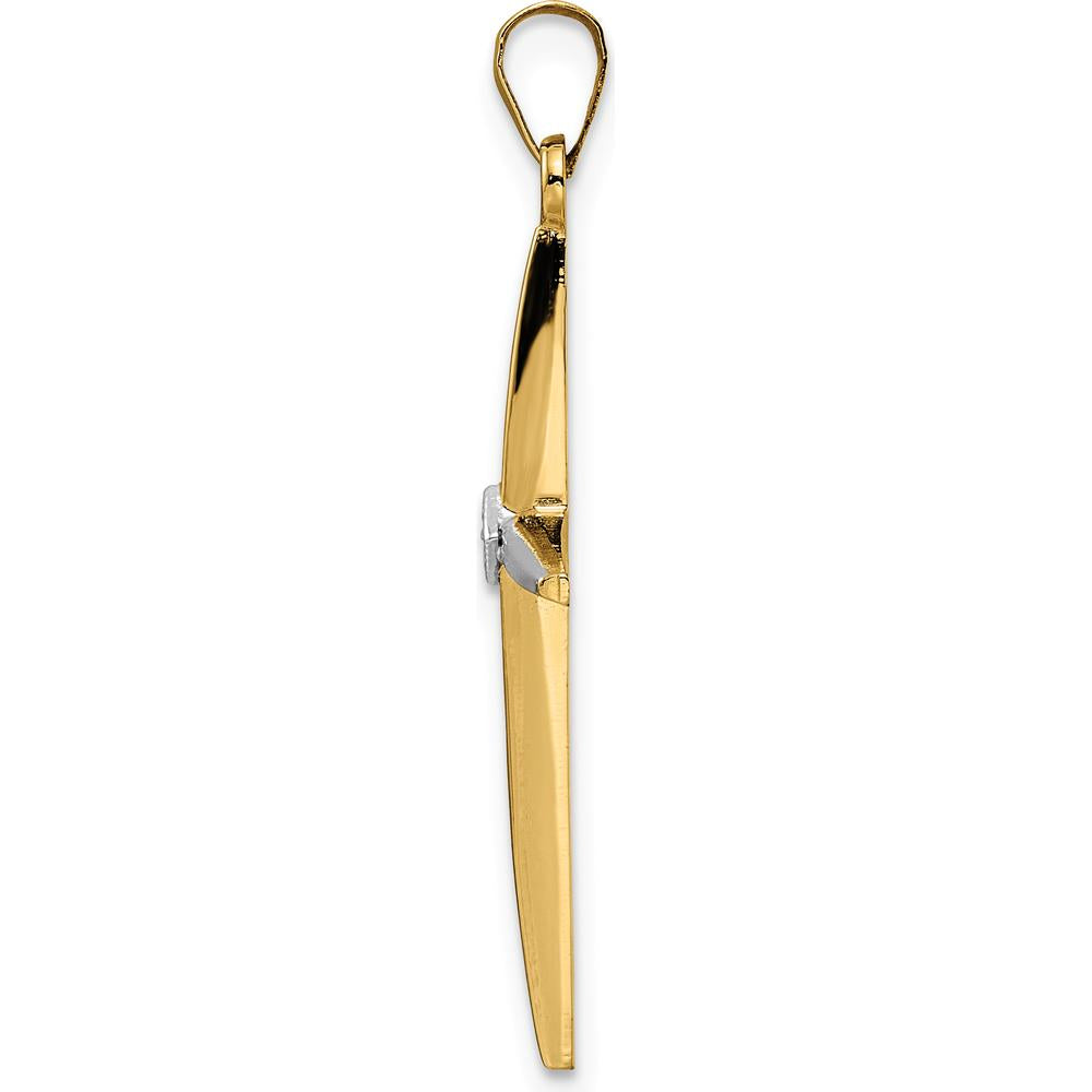 14K Two-Tone Gold Polished Solid Diamond Shape Cross Pendant - 34mm Length by Oro Pregiato