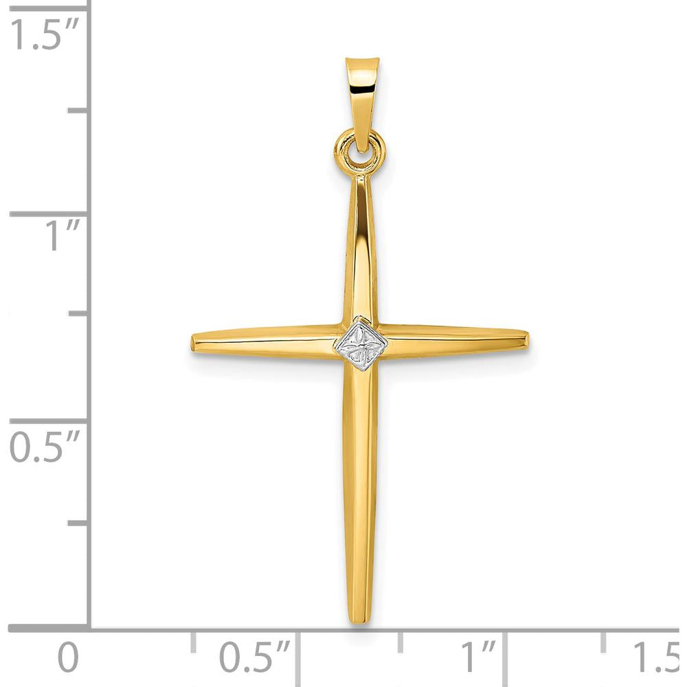 14K Two-Tone Gold Polished Solid Diamond Shape Cross Pendant - 34mm Length by Oro Pregiato