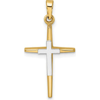 14K Two-Tone Gold Polished Solid Double Cross Pendant - 27mm Length, 14.5mm Width by Oro Pregiato