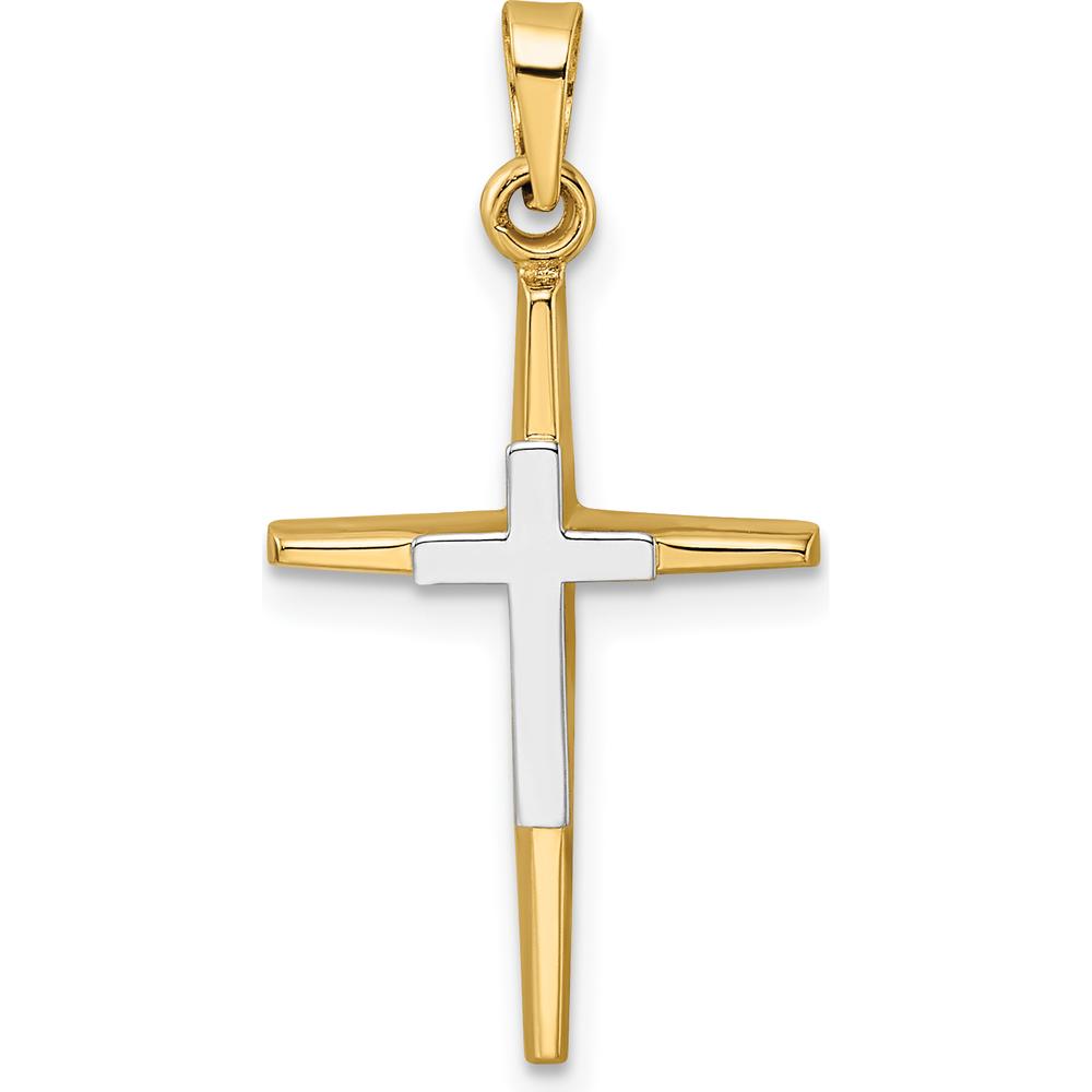 14K Two-Tone Gold Polished Solid Double Cross Pendant - 27mm Length, 14.5mm Width by Oro Pregiato