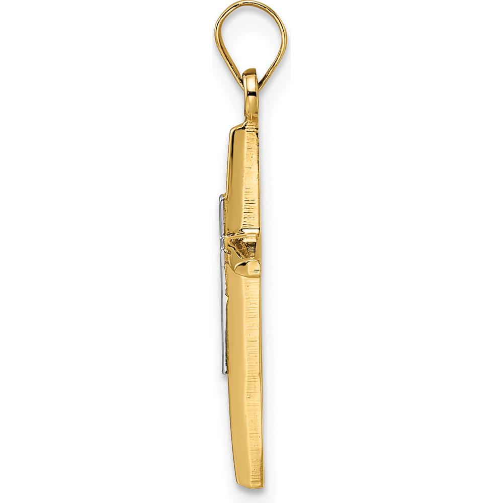14K Two-Tone Gold Polished Solid Double Cross Pendant - 27mm Length, 14.5mm Width by Oro Pregiato