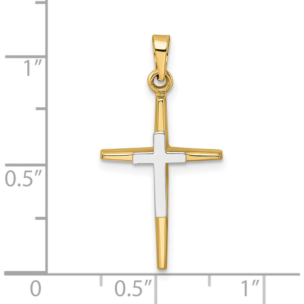 14K Two-Tone Gold Polished Solid Double Cross Pendant - 27mm Length, 14.5mm Width by Oro Pregiato