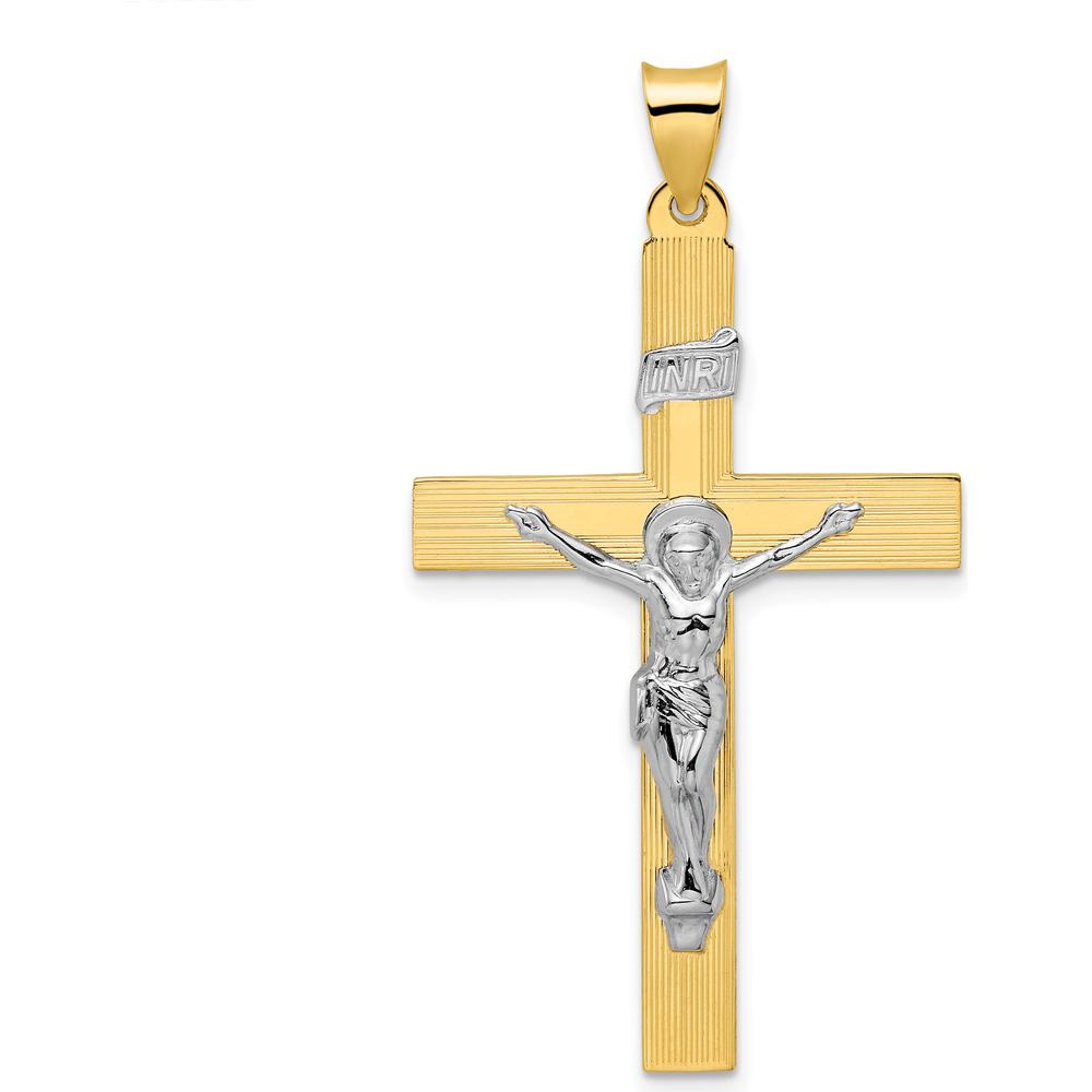 14K Two-Tone Gold Polished Solid INRI Crucifix Cross Pendant - 48mm Length by Oro Pregiato