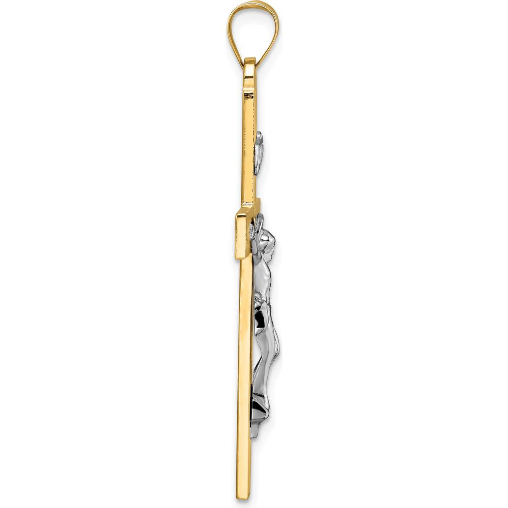 14K Two-Tone Gold Polished Solid INRI Crucifix Cross Pendant - 48mm Length by Oro Pregiato