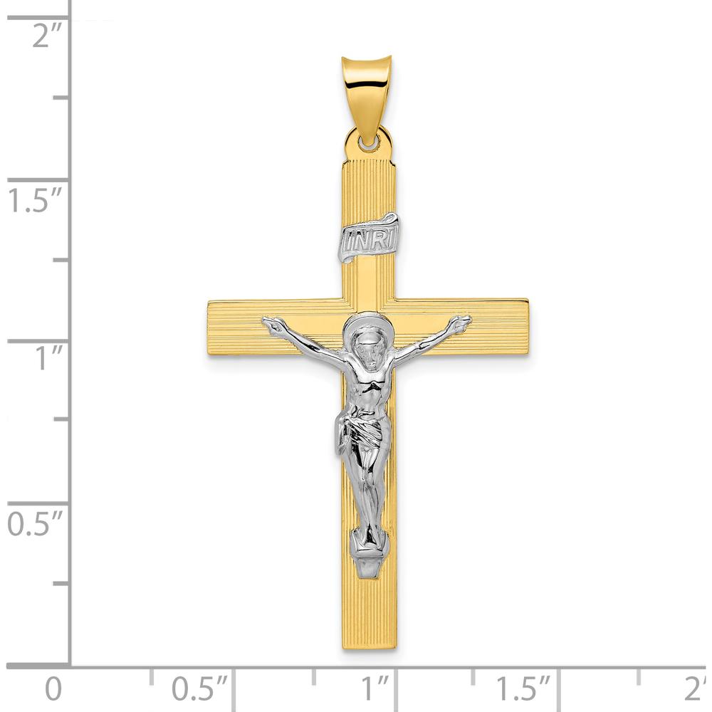 14K Two-Tone Gold Polished Solid INRI Crucifix Cross Pendant - 48mm Length by Oro Pregiato