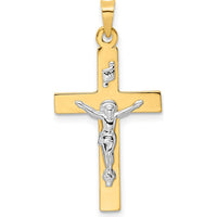 14K Two-Tone Gold Polished Solid INRI Crucifix Pendant - 32mm Length by Oro Pregiato
