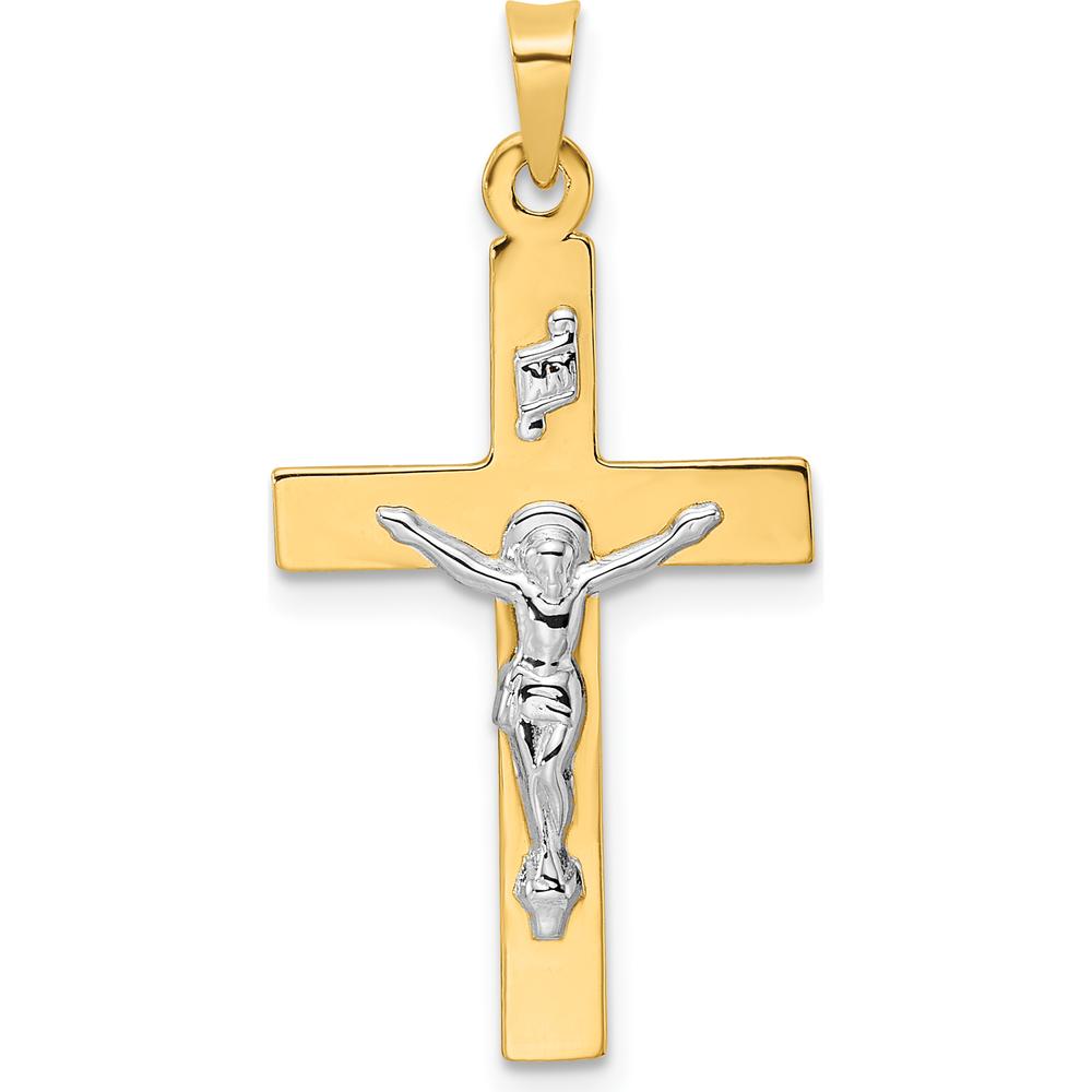 14K Two-Tone Gold Polished Solid INRI Crucifix Pendant - 32mm Length by Oro Pregiato