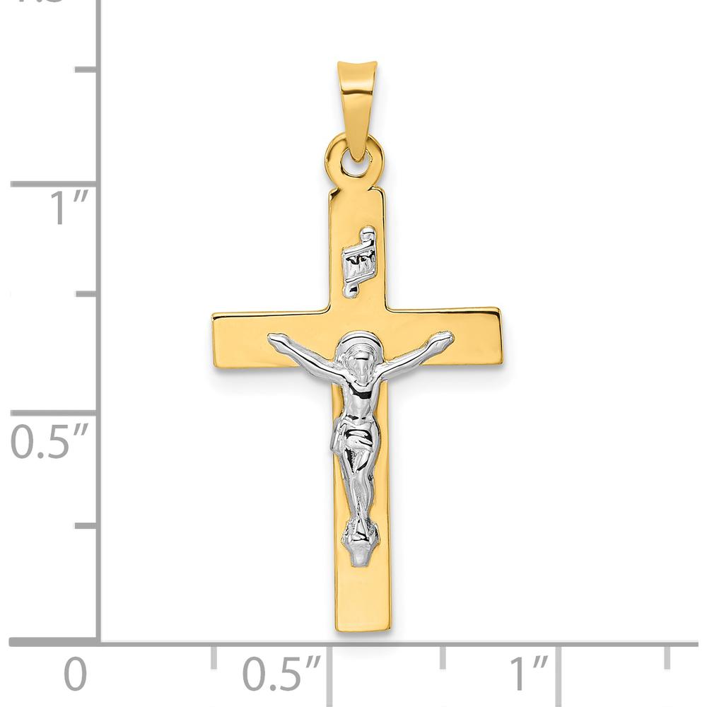 14K Two-Tone Gold Polished Solid INRI Crucifix Pendant - 32mm Length by Oro Pregiato