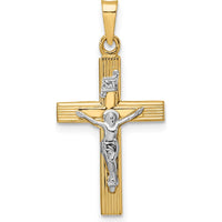 14K Two-Tone Gold Polished Solid INRI Crucifix Pendant - Religious Symbol Cross Jewelry by Oro Pregiato