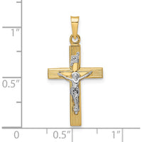 14K Two-Tone Gold Polished Solid INRI Crucifix Pendant - Religious Symbol Cross Jewelry by Oro Pregiato