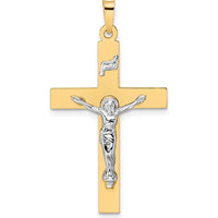 14K Two-Tone Gold Polished Solid INRI Crucifix Pendant - Unisex, 39.25mm Length by Oro Pregiato