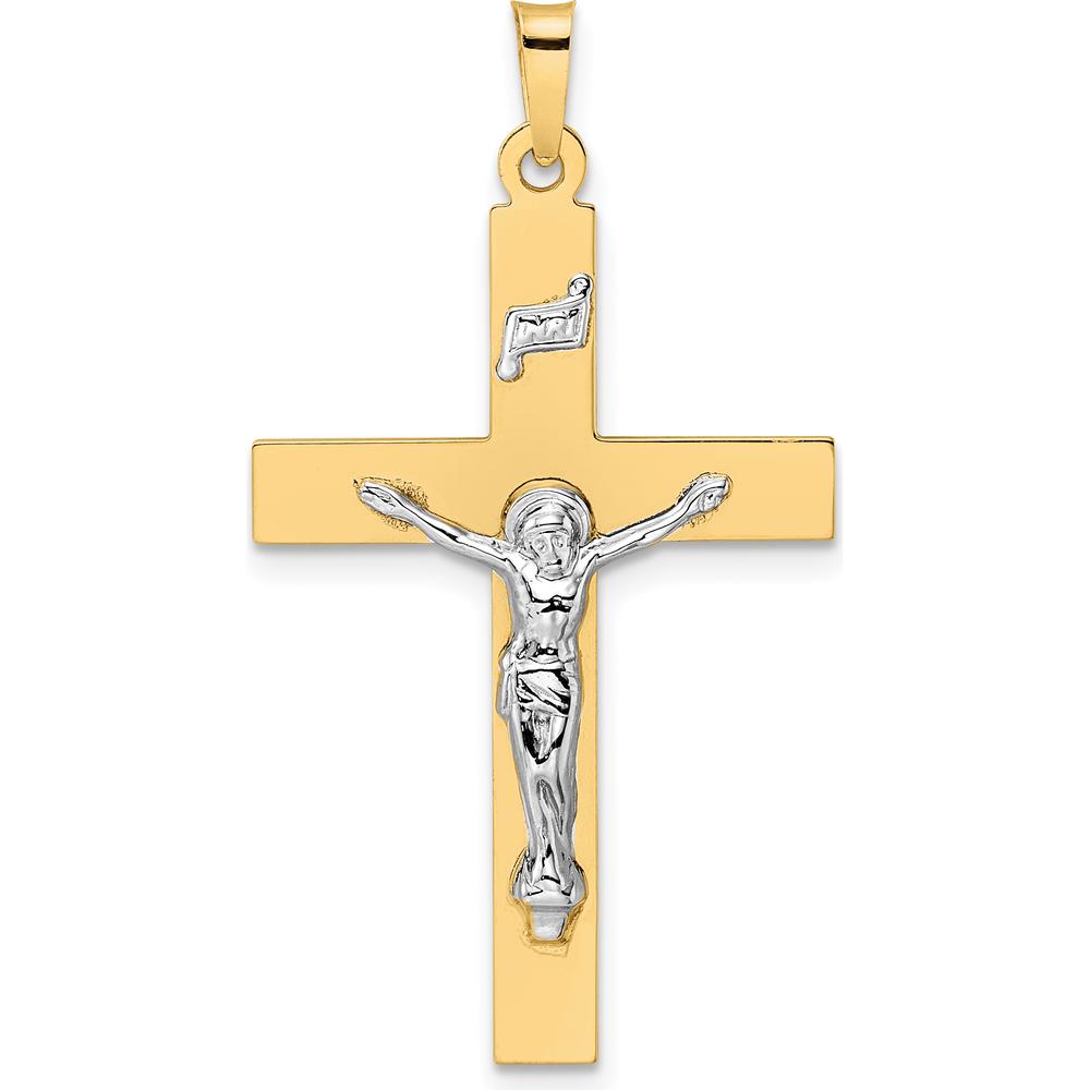 14K Two-Tone Gold Polished Solid INRI Crucifix Pendant - Unisex, 39.25mm Length by Oro Pregiato