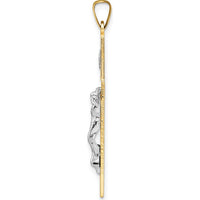 14K Two-Tone Gold Polished Solid INRI Crucifix Pendant - Unisex, 39.25mm Length by Oro Pregiato