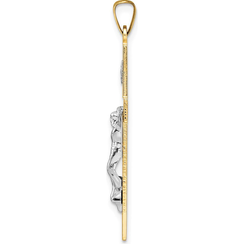 14K Two-Tone Gold Polished Solid INRI Crucifix Pendant - Unisex, 39.25mm Length by Oro Pregiato