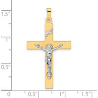 14K Two-Tone Gold Polished Solid INRI Crucifix Pendant - Unisex, 39.25mm Length by Oro Pregiato
