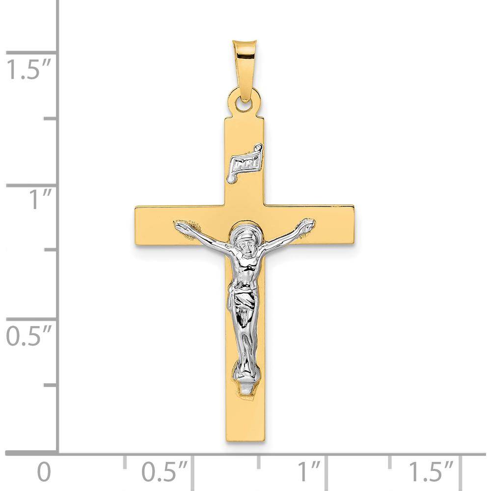 14K Two-Tone Gold Polished Solid INRI Crucifix Pendant - Unisex, 39.25mm Length by Oro Pregiato