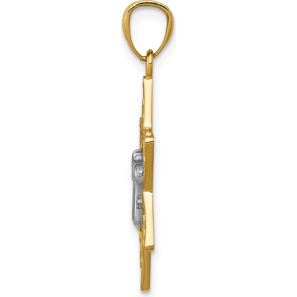 14K Two-Tone Gold Polished Star of David with Chai Pendant - 28mm Length by Oro Pregiato