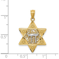 14K Two-Tone Gold Polished Star of David with Chai Pendant - 28mm Length by Oro Pregiato