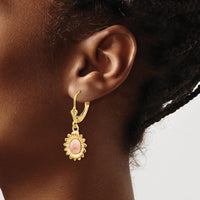14K Two-Tone Gold Polished Sunflower Dangle Leverback Earrings - Floral Drop Design by Oro Pregiato