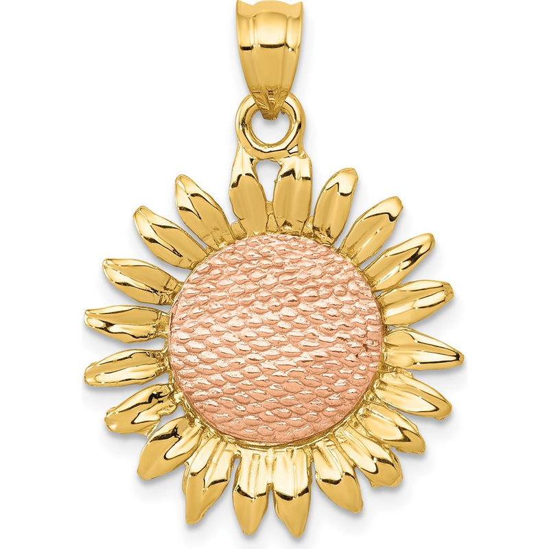 14K Two-Tone Gold Polished Sunflower Pendant - 28.9mm Length by Oro Pregiato