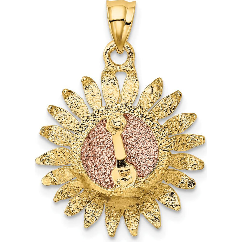 14K Two-Tone Gold Polished Sunflower Pendant - 28.9mm Length by Oro Pregiato