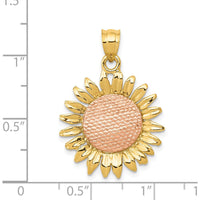 14K Two-Tone Gold Polished Sunflower Pendant - 28.9mm Length by Oro Pregiato