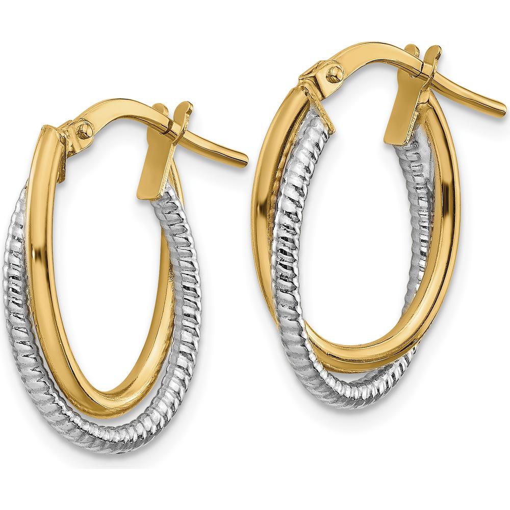 14K Two-Tone Gold Polished Textured Double Oval Hoop Earrings by 0
