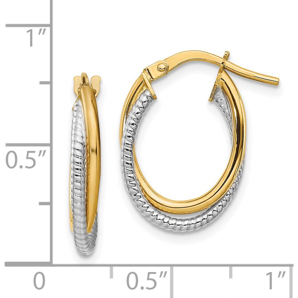14K Two-Tone Gold Polished Textured Double Oval Hoop Earrings by 0