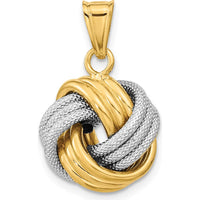 14K Two-Tone Gold Polished Textured Love Knot Pendant - Elegant Symbol of Romance by 0