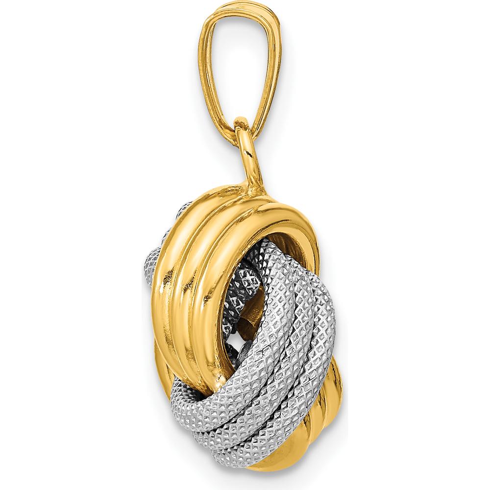 14K Two-Tone Gold Polished Textured Love Knot Pendant - Elegant Symbol of Romance by 0