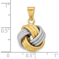 14K Two-Tone Gold Polished Textured Love Knot Pendant - Elegant Symbol of Romance by 0