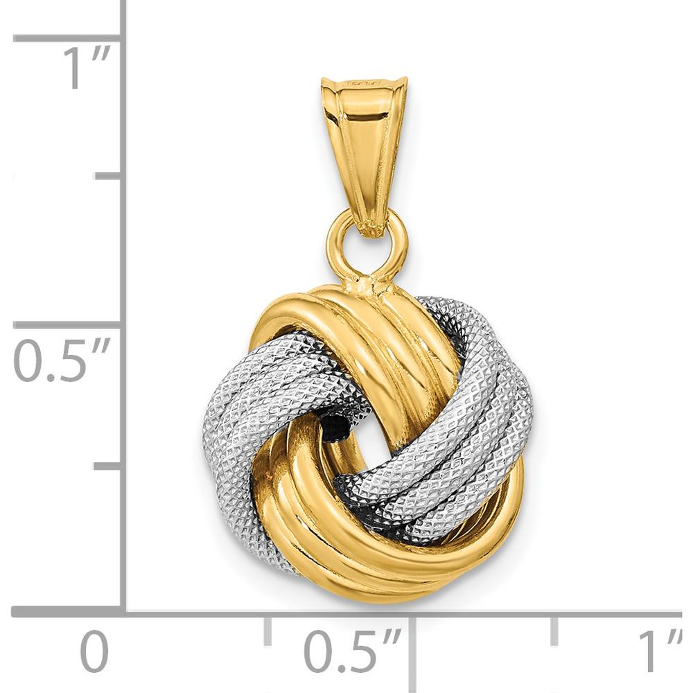 14K Two-Tone Gold Polished Textured Love Knot Pendant - Elegant Symbol of Romance by 0