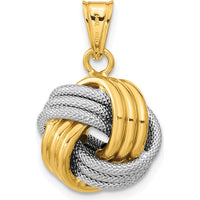 14K Two-Tone Gold Polished Textured Love Knot Pendant - Elegant Symbol of Romance by 0