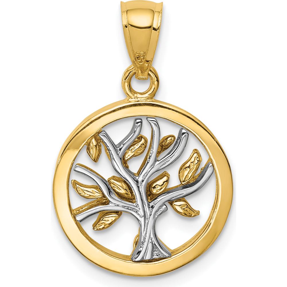 14K Two-Tone Gold Polished Tree of Life Pendant - Elegant Symbol of Resilience and Connection by Oro Pregiato