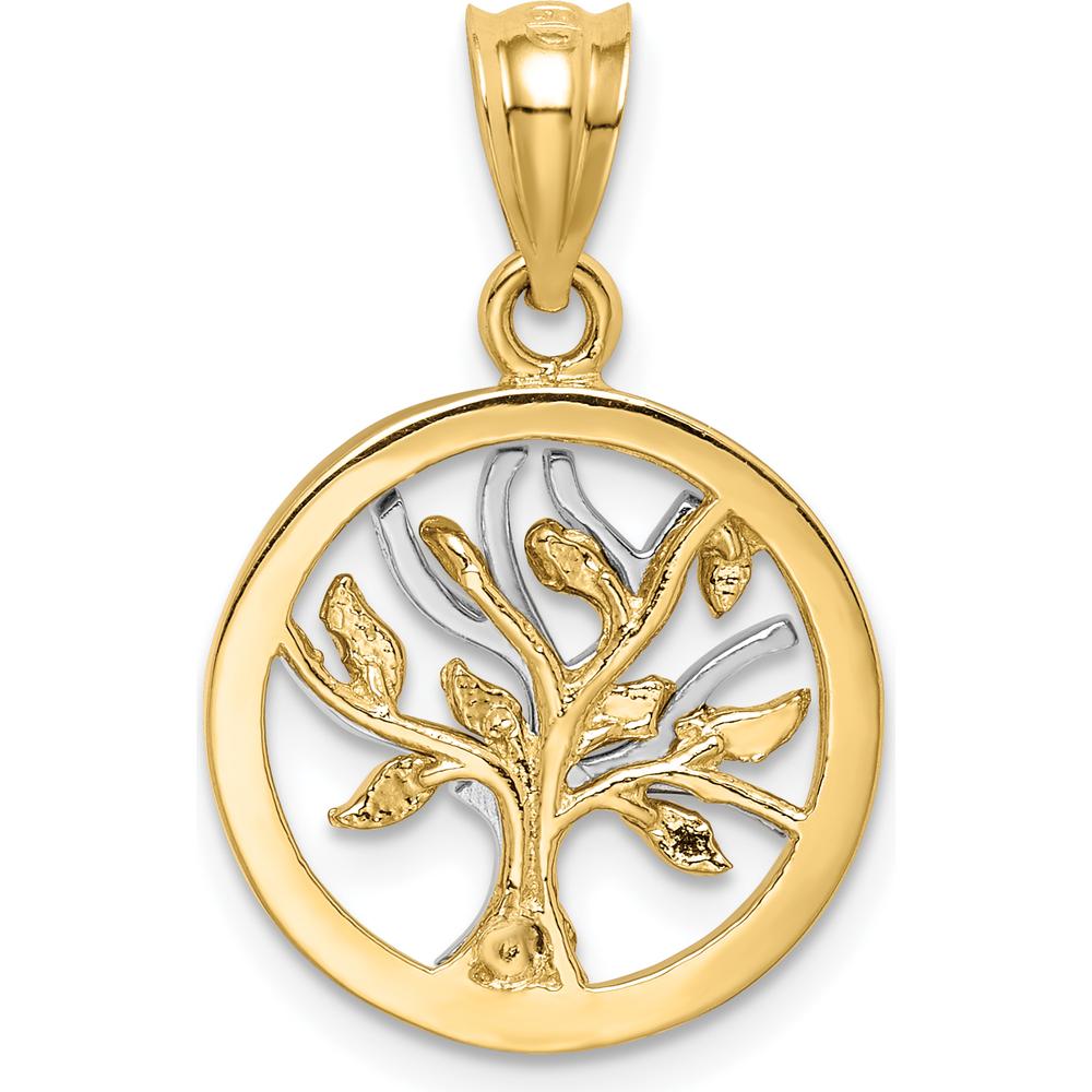 14K Two-Tone Gold Polished Tree of Life Pendant - Elegant Symbol of Resilience and Connection by Oro Pregiato