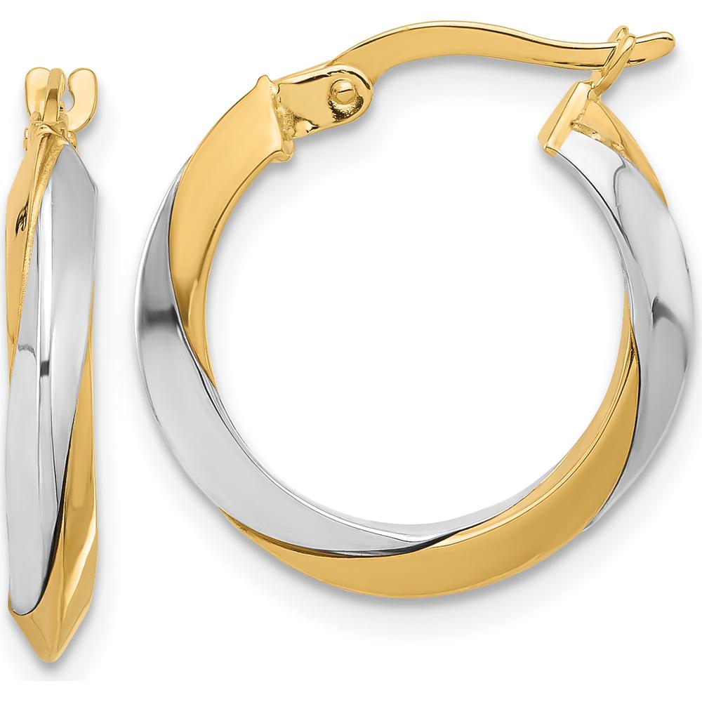 14K Two-Tone Gold Polished Twist Hoop Earrings - 19.9mm Length by 0