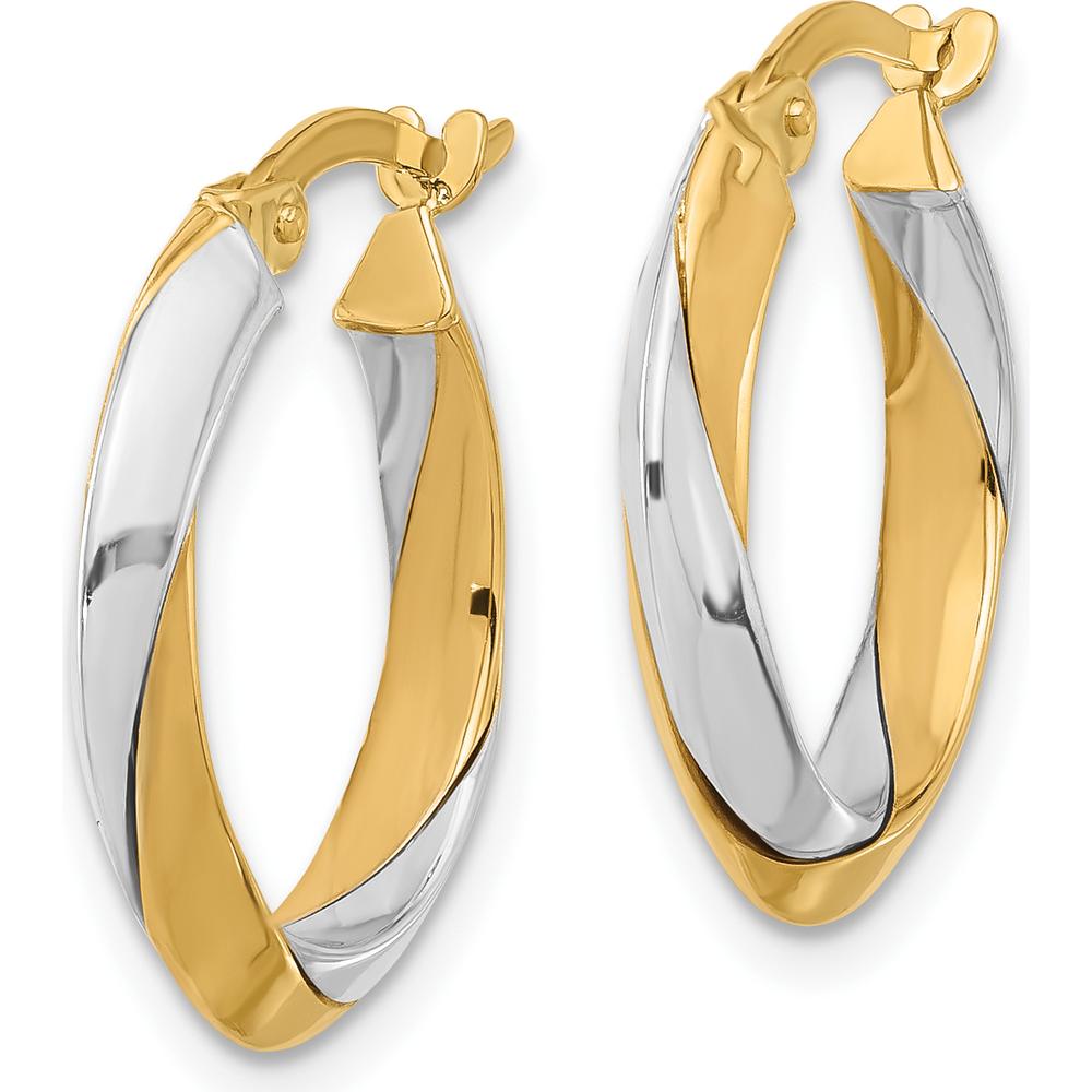 14K Two-Tone Gold Polished Twist Hoop Earrings - 19.9mm Length by 0