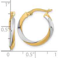 14K Two-Tone Gold Polished Twist Hoop Earrings - 19.9mm Length by 0