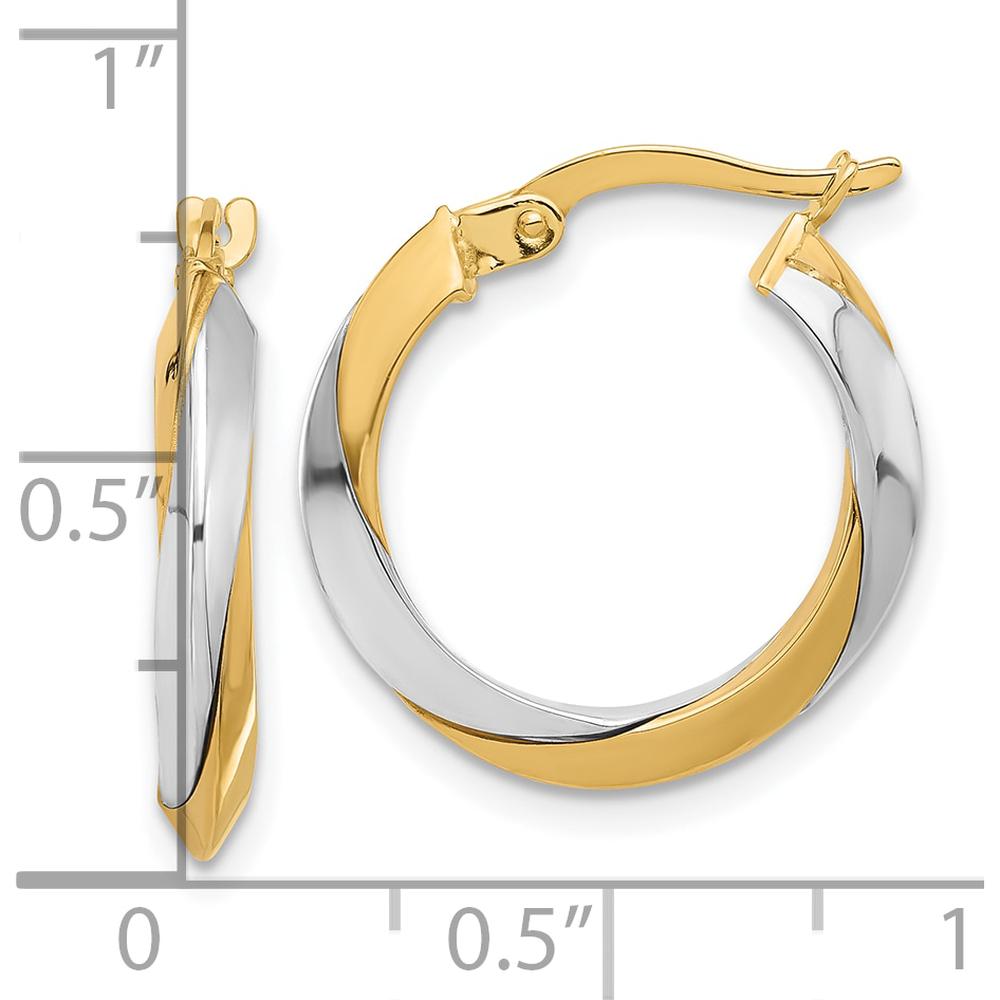 14K Two-Tone Gold Polished Twist Hoop Earrings - 19.9mm Length by 0