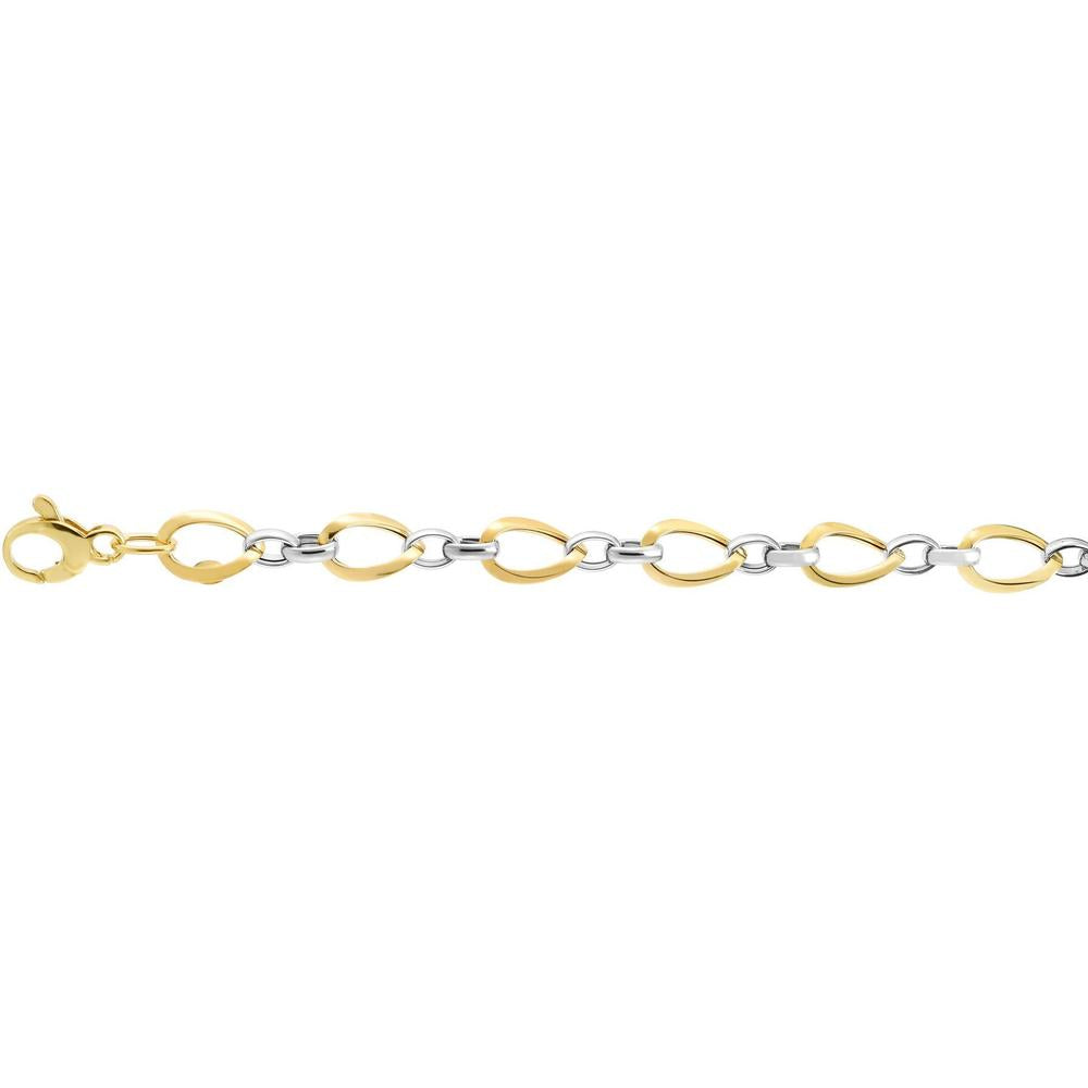 14K Two-Tone Gold Polished Twisted Oval Link Bracelet - 7.75" by Orozza Fine Jewelry